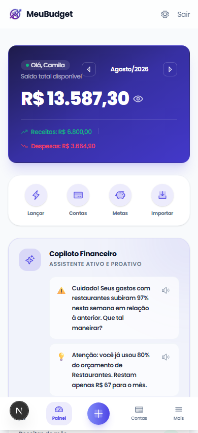 Painel de controle financeiro do MeuBudget PJ